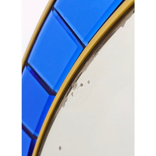 Metal Vintage Italian Circular Wall Mirror in Blue Crystal and Brass from Cristal Art, 1950s For Sale - Image 7 of 13