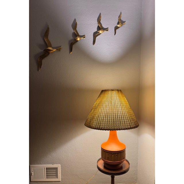 Vintage 1970s Ceramic Bamboo Table Lamp With Woven Shade For Sale - Image 4 of 16