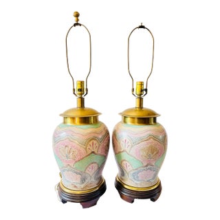 Vintage Frederick Cooper Ceramic and Brass Table Lamps, a Pair For Sale