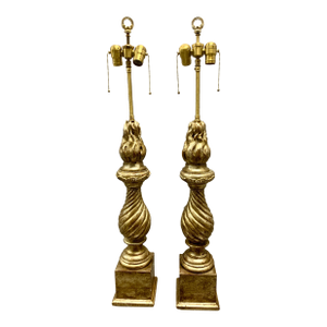 Pair of Late 20th Century Siver Gilded Carved Lamps