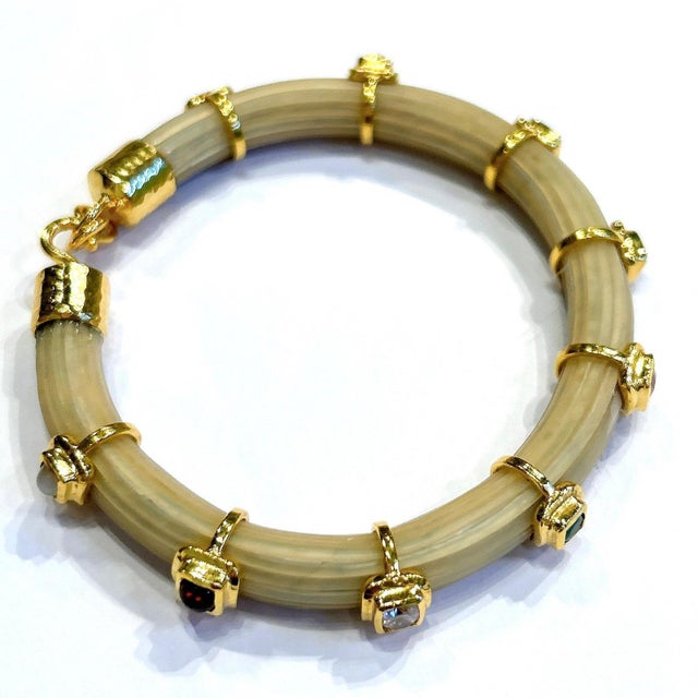 Bochic "Capri" Ruby & Multi Color Sapphire Bangle Set In 18K Gold & Silver For Sale - Image 12 of 12