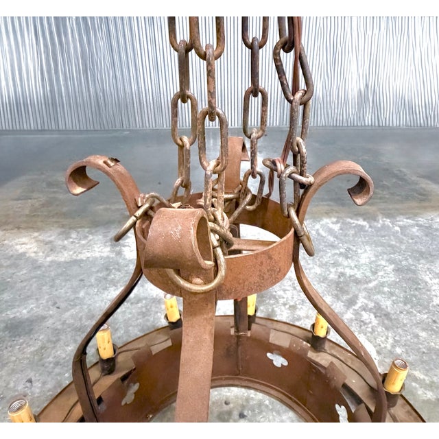 Vintage Round Iron Quatrefoil Chandelier For Sale In Atlanta - Image 6 of 18