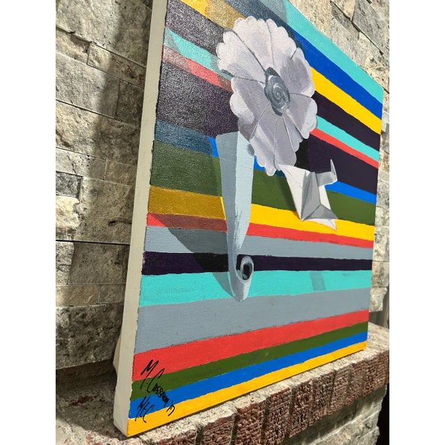 Mid-Century Modern Original Signed Contemporary Acrylic Painting Gallery Canvas Origami Inspired Bird For Sale - Image 3 of 11