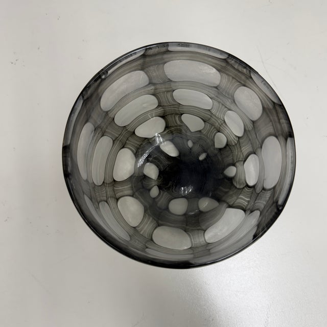 Glass Contemporary Smoke Gray + White Geometric Art Glass Bowl Vase For Sale - Image 7 of 12