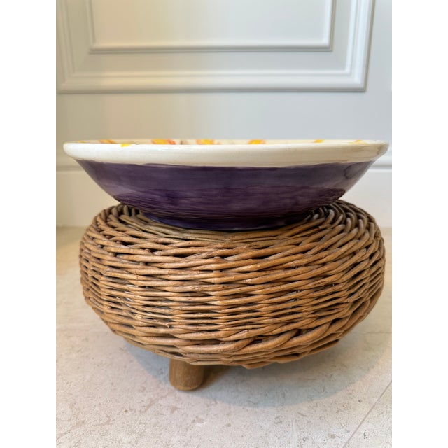 Vintage 12.5” Signed Sunburst Ceramic Pottery Bowl For Sale - Image 4 of 11
