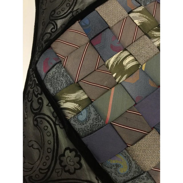 Vintage Artisan Silk Tie Accent Pillow For Sale - Image 9 of 12