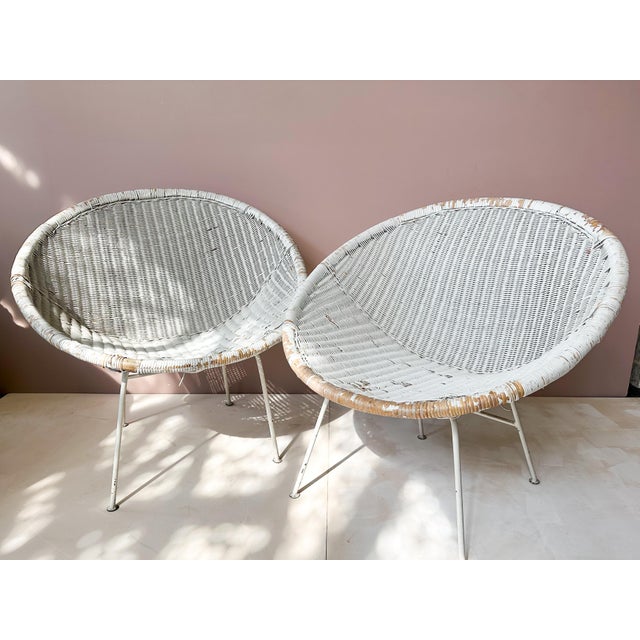 Mid-Century Wicker and Iron Lounge Chairs, 1950s, Set of 2 For Sale - Image 4 of 4