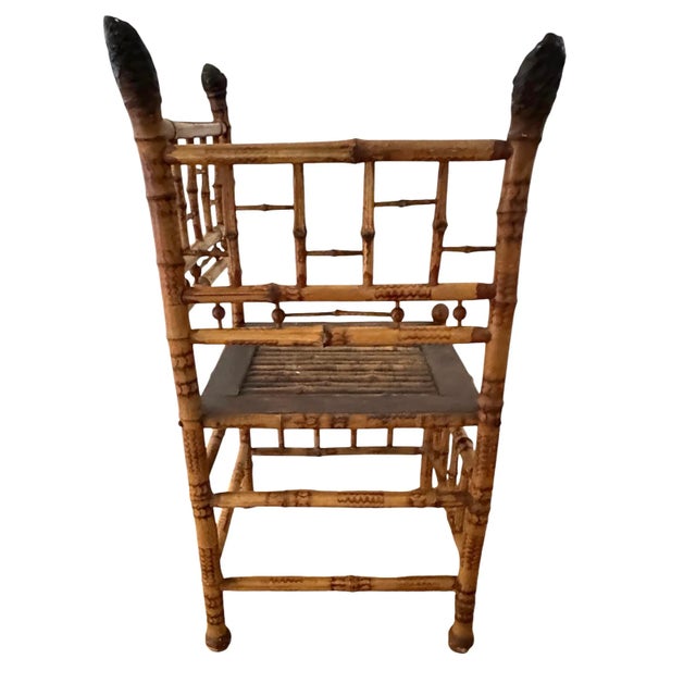 Chinoiserie Vintage English Bamboo Rattan Corner Chair For Sale - Image 3 of 6