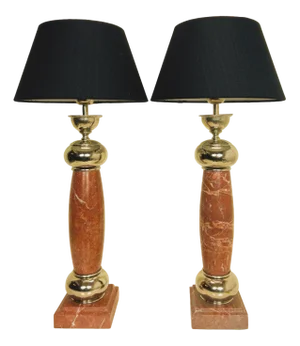 Red Marble and Chromed Steel Column Table Lamps, 1970s, Set of 2