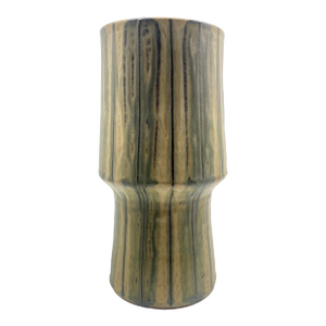 Signed Japanese Studio Pottery Vase – Doyama, Mid Century Modern Hand Thrown Bamboo Form Ceramic Vase, Artist Signed Japanese Drip Glaze Vase
