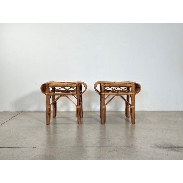 Vintage Bamboo and Rattan Stools, 1970s, Set of 2 For Sale - Image 4 of 17