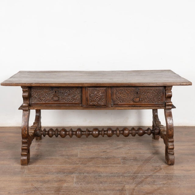 Baroque 18th Century Three Drawer Walnut Console Table, Portugal For Sale - Image 3 of 12
