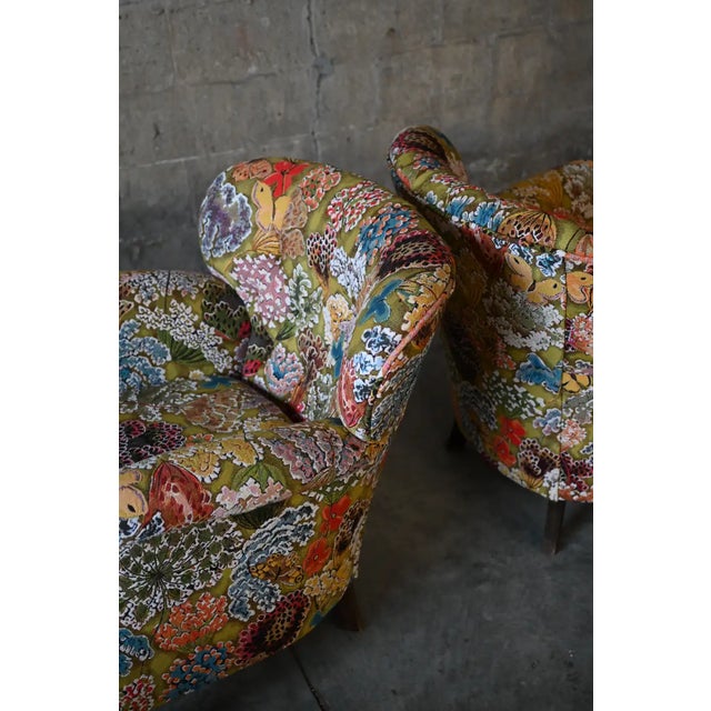 Accent Wing Chairs in Pierre Frey Les Soleil Pour Temoin, a Pair For Sale - Image 12 of 15