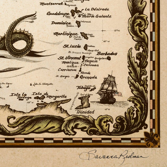 Black Islands of the Bahamas and West Indies Nautical Chart - Custom Framed Stretched Canvas For Sale - Image 8 of 10