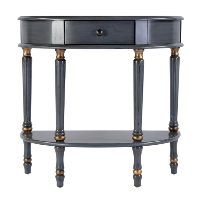 Spritely Home Accent Furniture Mozart 31.5 in. W Demilune Wood Hand Painted 1 Drawer Console Table with Lower Open Shelf, Royal Pastel Blue For Sale - Image 4 of 9