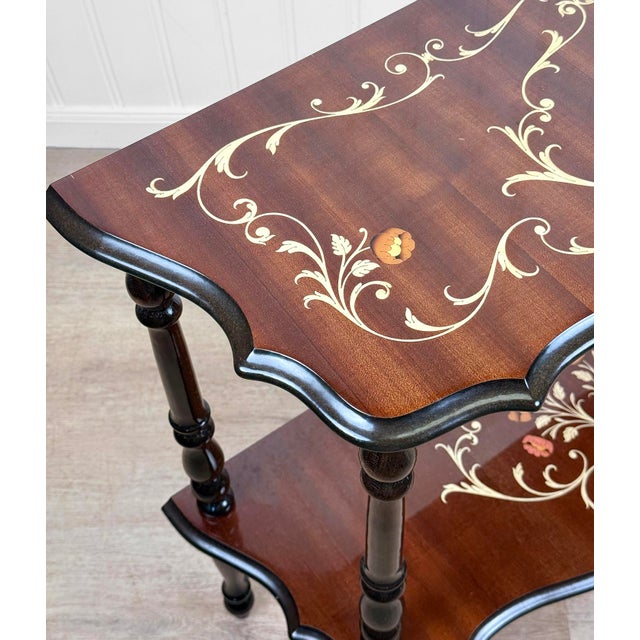 Wood Vintage Italian Rococo Marquetry Fruitwood Console Hall Table For Sale - Image 7 of 12