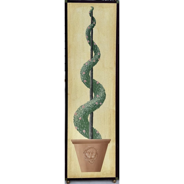 Hand-Painted Four Panel Trompe L’Oeil Screen With Topiaries For Sale - Image 4 of 11