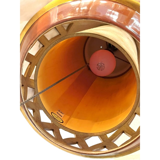 Ceramic Mid Century Ceramic Electrified Lantern With Silk Inner Shade and Tassel Pull Cord For Sale - Image 7 of 12