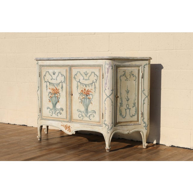 Vintage Hand-Painted Faux Marble Sideboard Buffet Cabinet | Italian Provincial Style | C. 1940s For Sale - Image 11 of 18