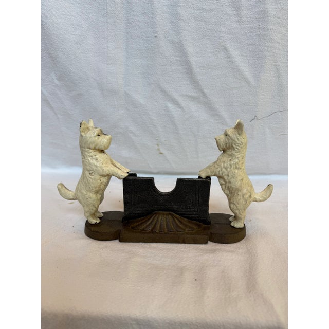 Art Deco 1990s White Cast Iron Scotty Dog Business Card Holder For Sale - Image 3 of 11