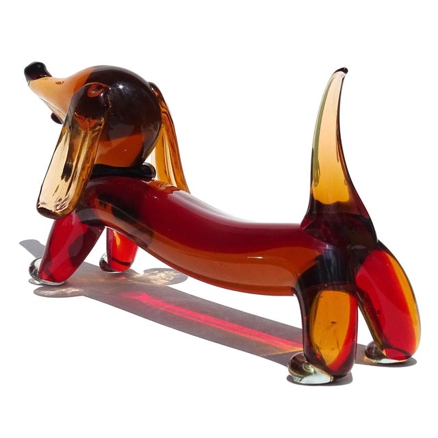 Orange Murano Vintage Sommerso Red Orange Italian Art Glass Dachshund Puppy Dog Figure Sculpture For Sale - Image 8 of 11