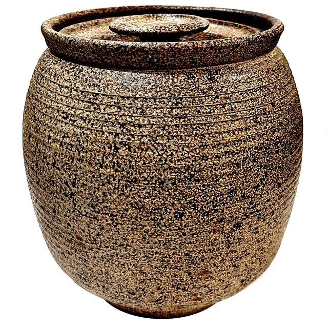 1960s 1970's Salt Glaze Stoneware Ridged Studio Pottery Jar With Lid - Ken Edwards Montana Potter For Sale - Image 5 of 9