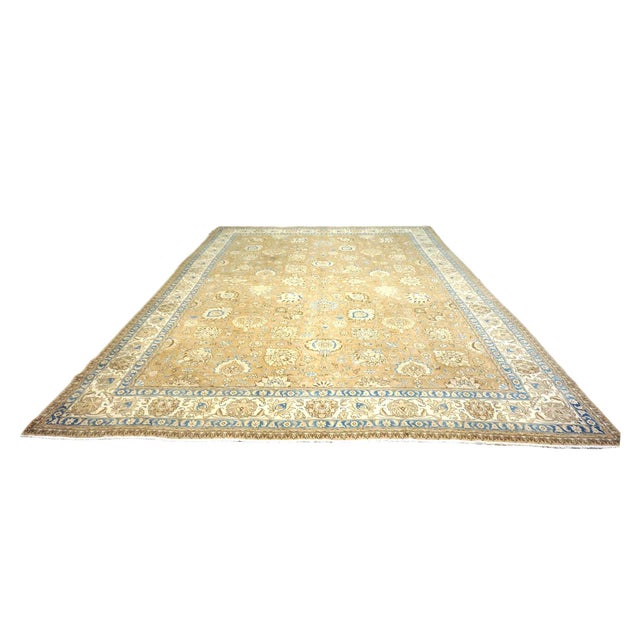 Condition: Antique Circa: 1940s Origin: Persia Design: Tabriz Actual size: 10'9" x 15'0" Thickness: 1/4 In. Color: Tan,...
