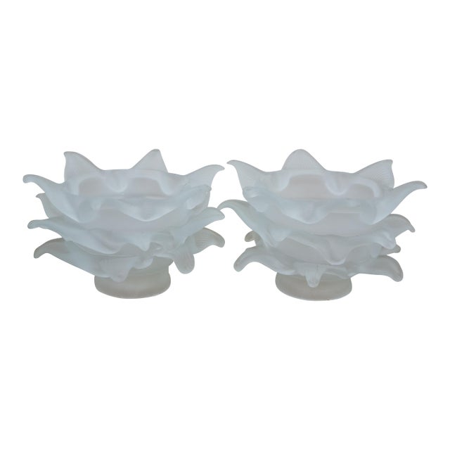 Antique Frosted Satin Glass Rose Flower Chandelier Lamp Shades 6" - a Pair For Sale