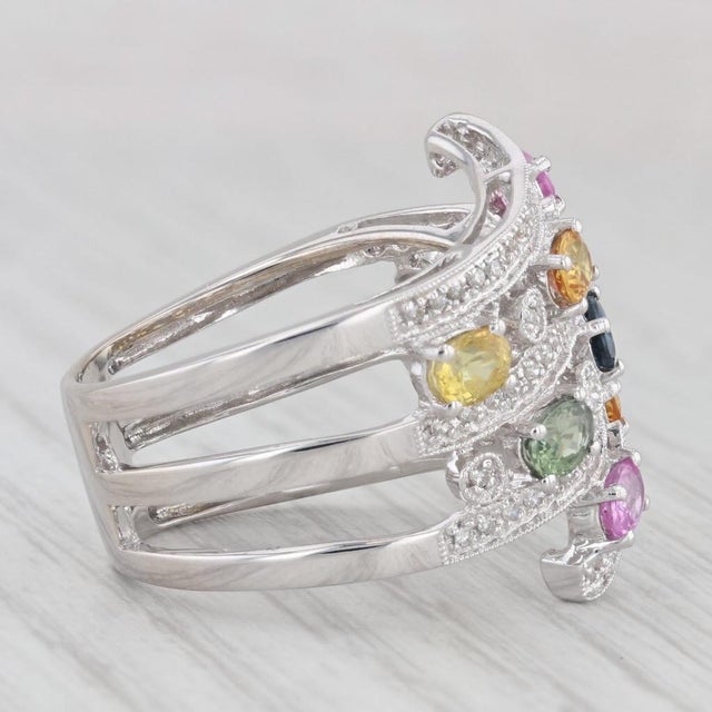 Mid 20th Century 2.38ctw Sapphire Diamond Layered Cocktail Ring 14k White Gold Size 9 Benham For Sale - Image 4 of 8