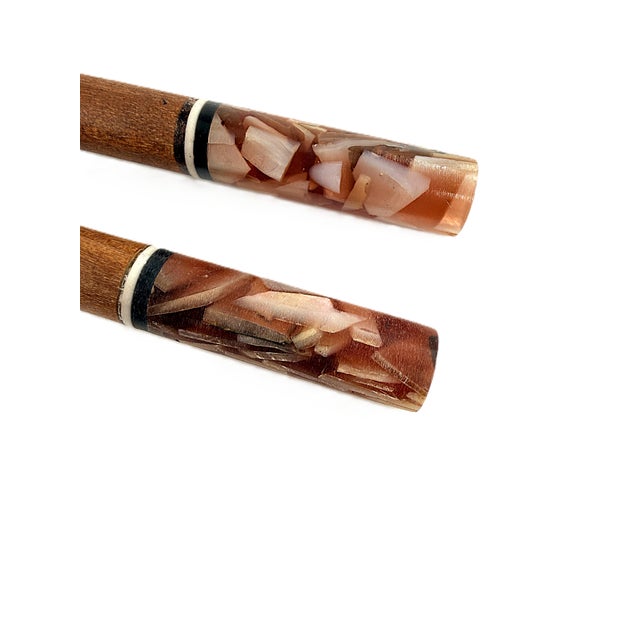 Asian Modern Vietnamese Wooden Chopsticks for 8 With Brown Mother of Pearl Marbled Tips Decorative Storage Box and Coordinating Rests - 25 pcs For Sale In New York - Image 6 of 10