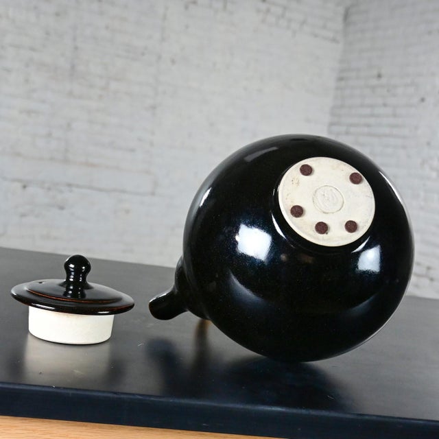 Late 20th Century Contemporary Asian Dark Brown Glazed Ceramic Teapot With Wrapped Rattan Handle For Sale - Image 9 of 12