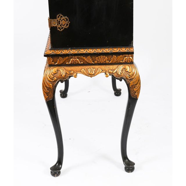 Antique Black Lacquered Marquetry Cocktail Cabinet on Stand, 1930s For Sale - Image 14 of 15
