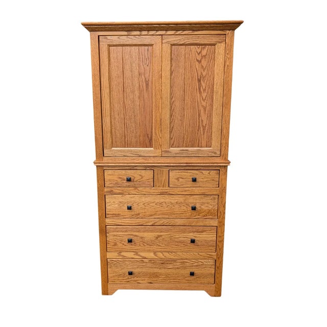 Brown Handcrafted Arts & Crafts Armoire + (2) Nightstands - Set of 3 For Sale - Image 8 of 15