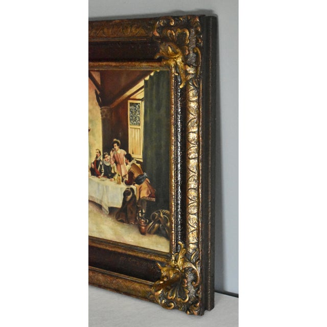 Copper Antique European Tavern Interior Genre Scene Framed Signed & Dated 1910 For Sale - Image 8 of 16