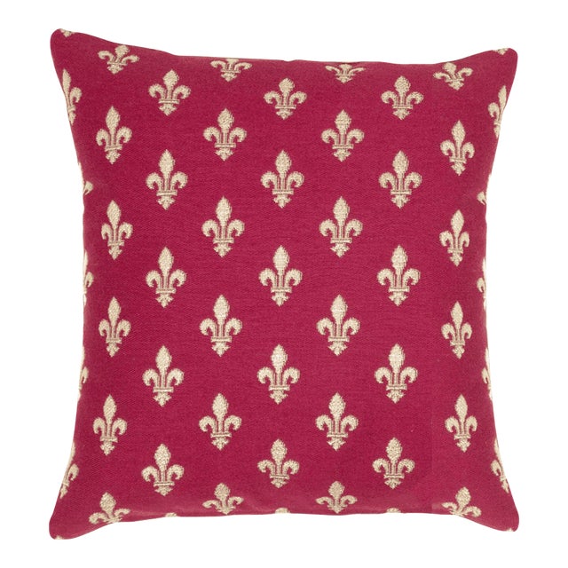 Red Fleur De Lys Tapestry Cushion With Feather Filler - 46x46cm (18"x18") For Sale