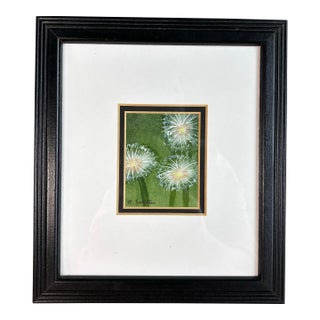 Dandelion Wishes Miniature Original Watercolor Painting Signed and Framed For Sale