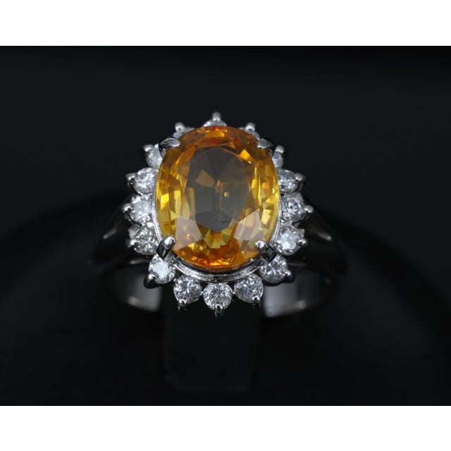 Metal Late 20th Century Gia Yellow Sapphire & 0.48ct Diamond Platinum Ring 7.5g Size 6 For Sale - Image 7 of 18