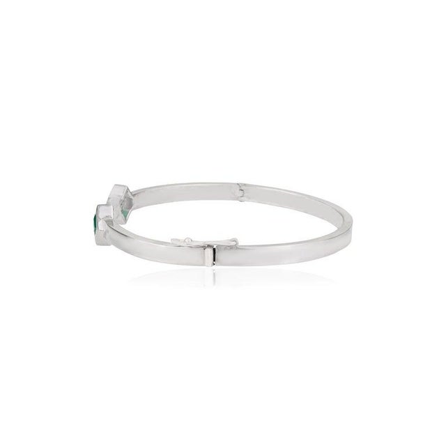Silver Green Onyx 0.70 CTW Sterling Silver Bangle Bracelet- Modern Minimalist Square Gemstone Cuff For Sale - Image 8 of 11