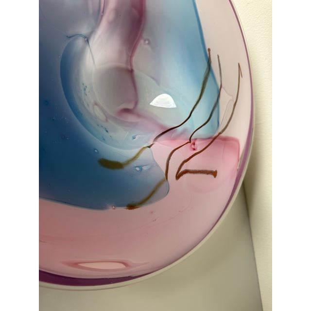 1980"s Vintage Italian Murano Pink & Blue Swirl Art Glass Centerpiece Bowl For Sale - Image 10 of 12