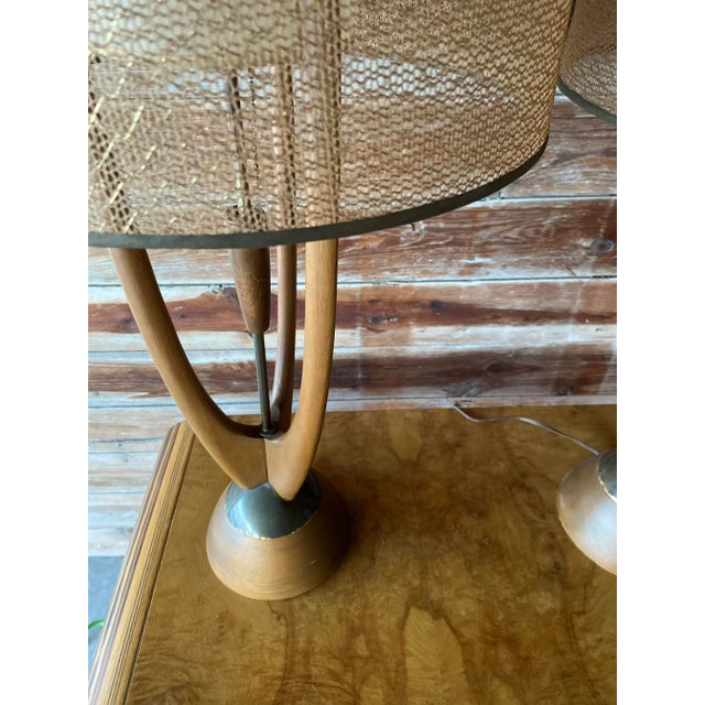 Wood Pair of Mid Century Modern 'Cactus' Table Lamps | in the Style of Modeline Lamps For Sale - Image 7 of 12