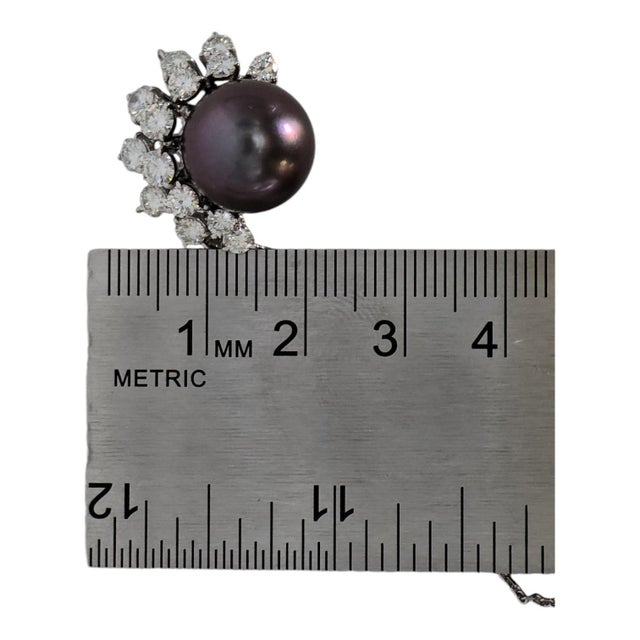 Late 20th Century Tahitian Natural Black Pearl 18k (750) White Gold and Natural Diamond Pendant For Sale - Image 13 of 13