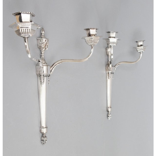 Vintage Neoclassical Style English Silver Plate Candle Wall Sconces - A Pair For Sale In Houston - Image 6 of 12