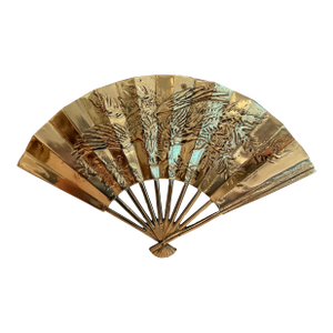 Brass Fenghuang (Chinese Phoenix) Fan Plaque, Chinoiserie Wall Decor