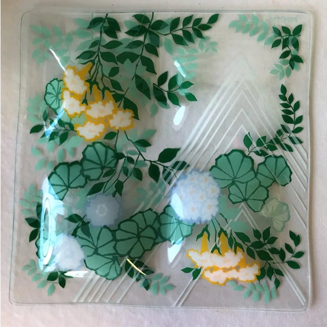 Glass 1960s Georges Briard Multi Colored Floral 4 Compartment Glass Serving Dish For Sale - Image 7 of 8