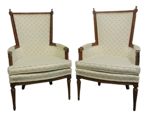 Louis XV Style Walnut Carved Armchairs - a Pair