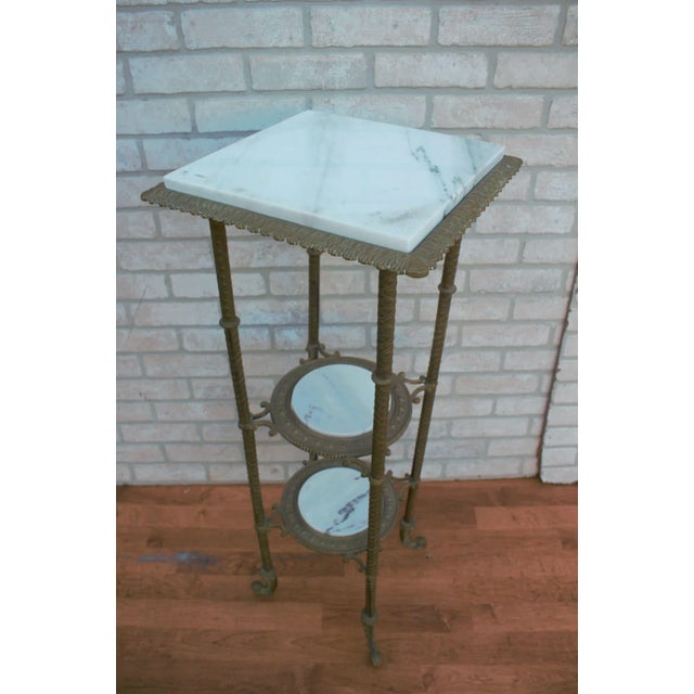 Antique French Victorian Three Tier Brass and Oxyn Pedestal Stand For Sale - Image 12 of 12