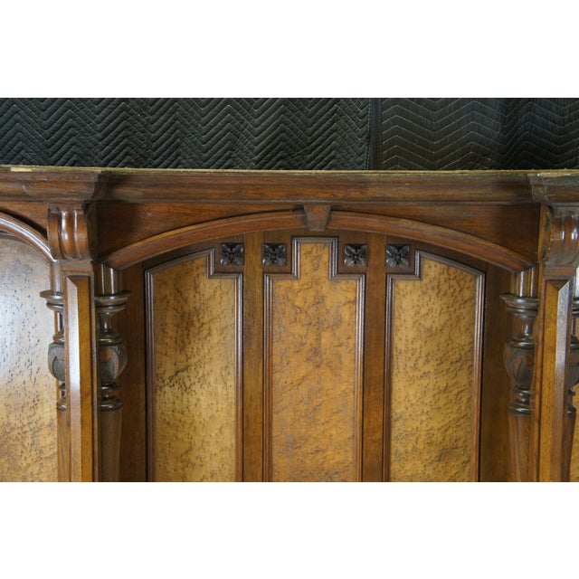 Antique English Victorian Oak Birdseye Maple Bibliotheque Hutch Bookcase Topper For Sale - Image 11 of 12