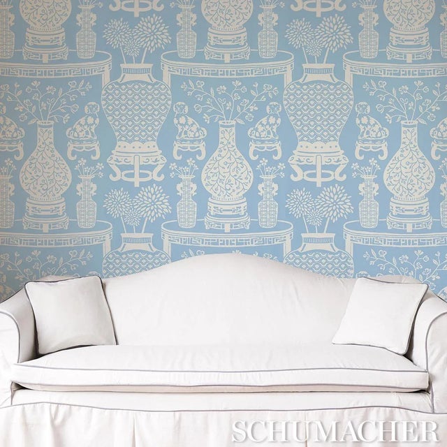 Schumacher Schumacher Hellene Wallpaper in Sky For Sale - Image 4 of 4