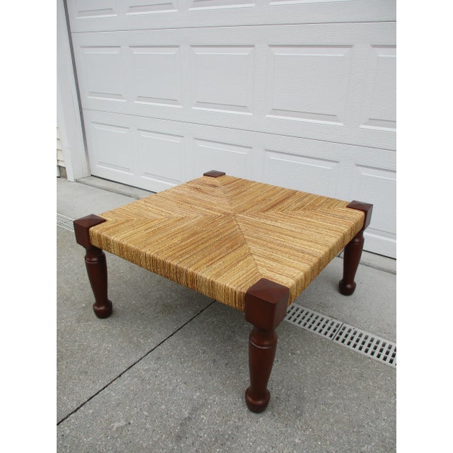 Square Rattan and Wood Coffee Table For Sale - Image 4 of 8