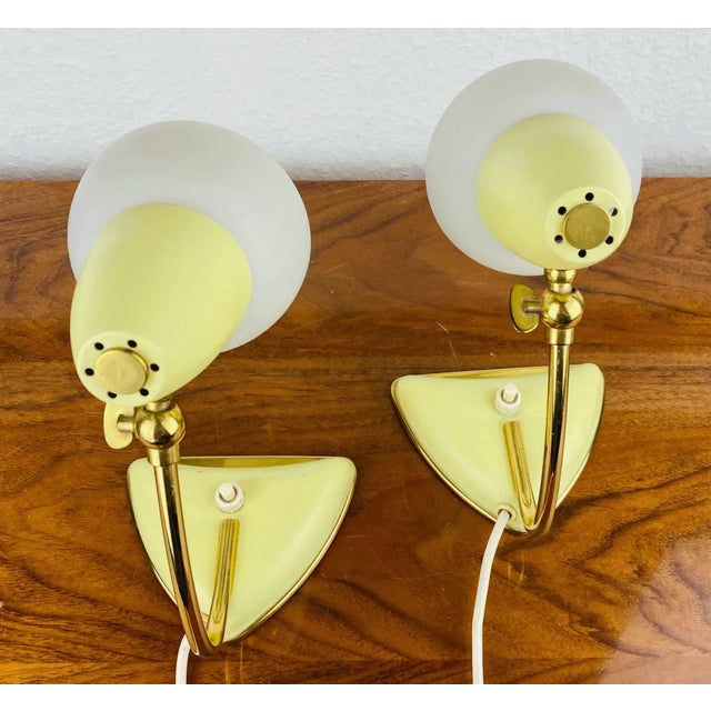 Vintage Italian Golden Yellow Bedside Lamps, 1950s, Set of 2, in Very Good conditions. Designed 1950 to 1959 European Plug...